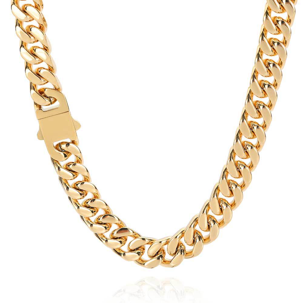 11-15 mm Polished Flat Cuban Hip Hop Necklace or Bracelet with Stainless steel Base - CHA053 product image