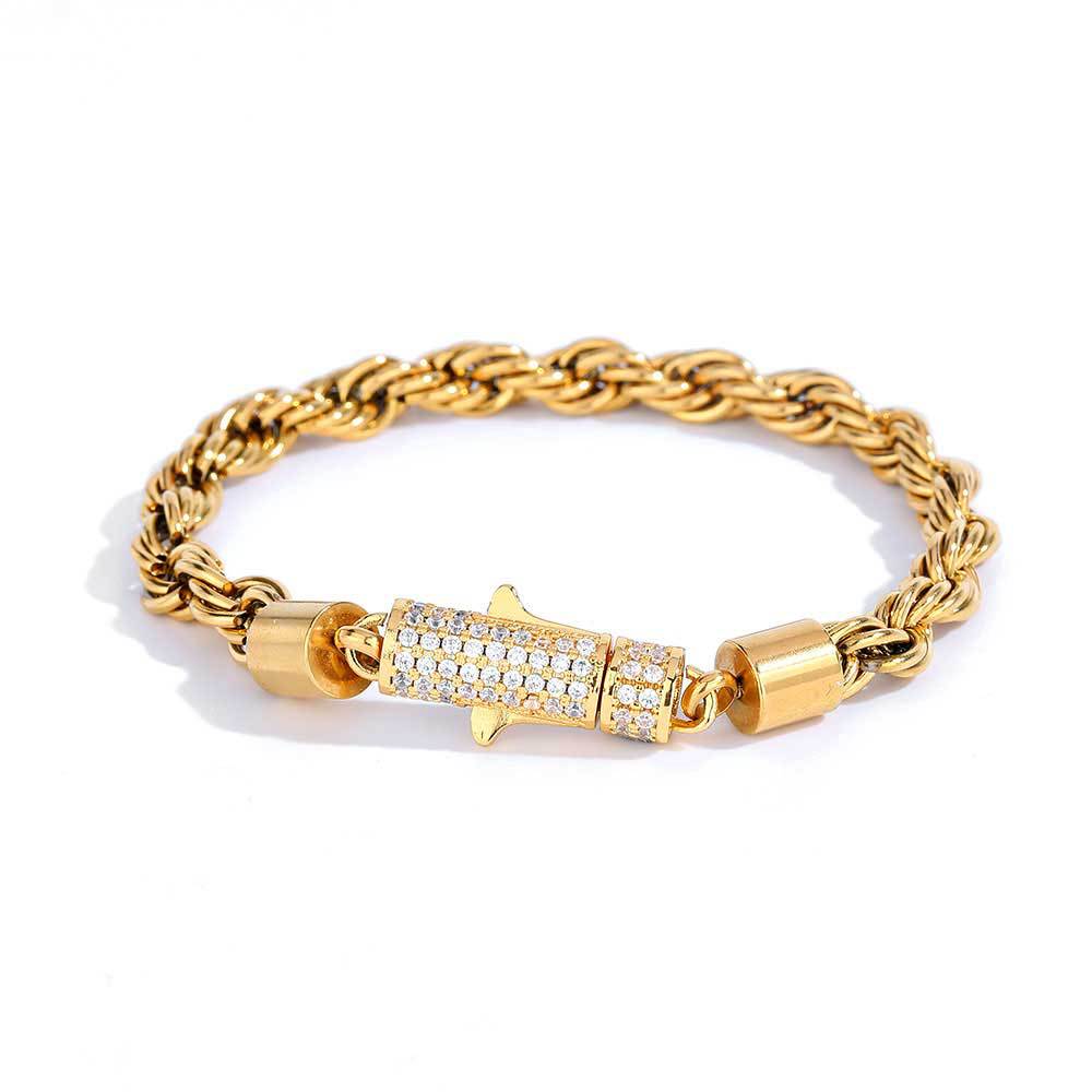 6 mm Polished Twisted Rope with CZ Clasp Stainless steel Bracelet - CHA108 product image