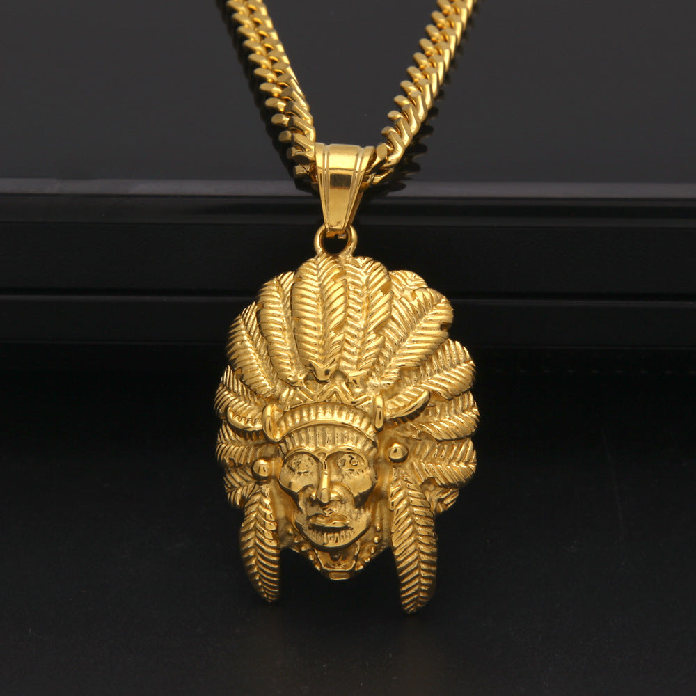 Gold Plated Stainless Steel Statement Pendant Necklace with 5mm Cuban Chain for Women & Men