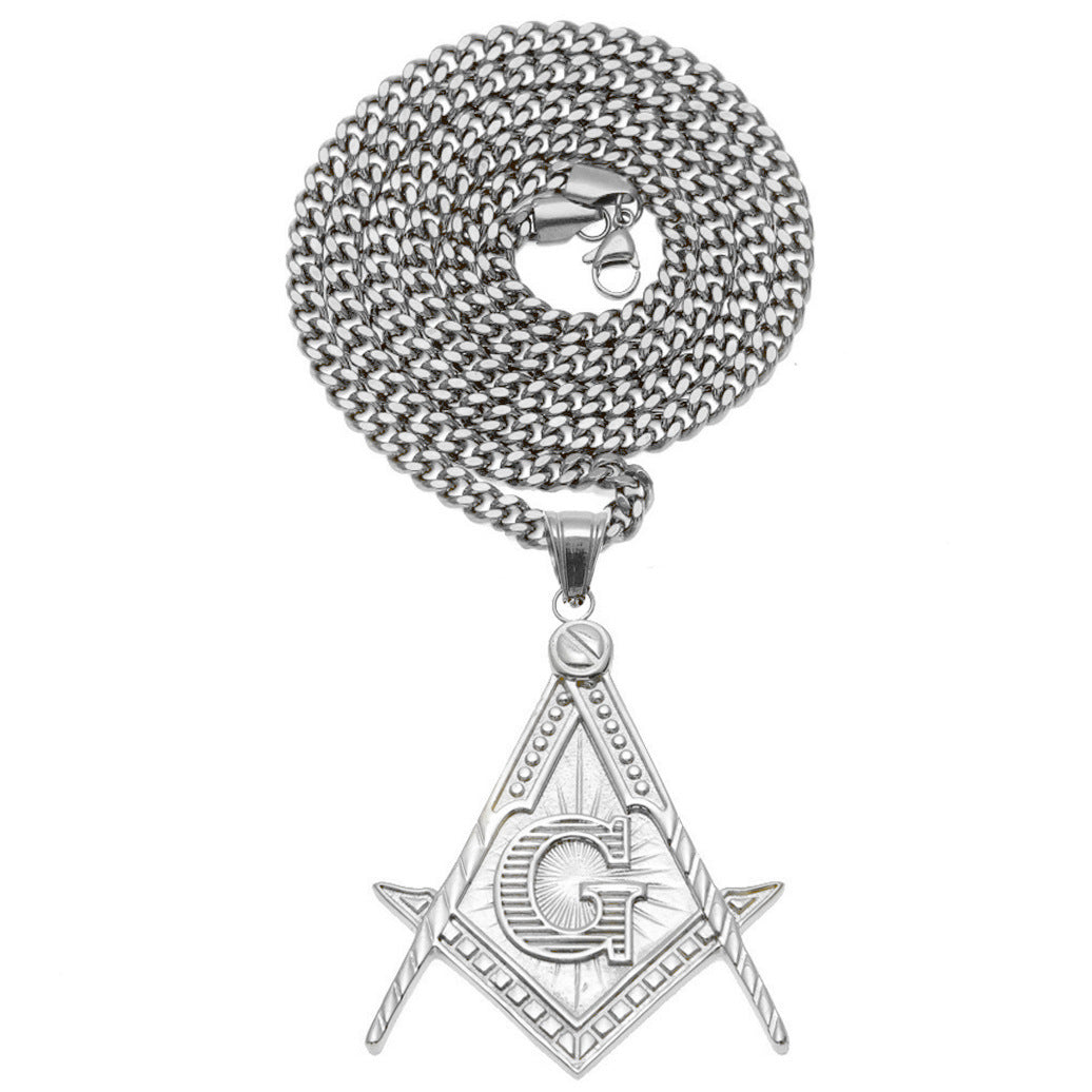 Unisex Stainless Steel Triangle Pendant Necklace with Cuban Chain, Gold Plated & Silver Plated Hip Hop Statement Chain