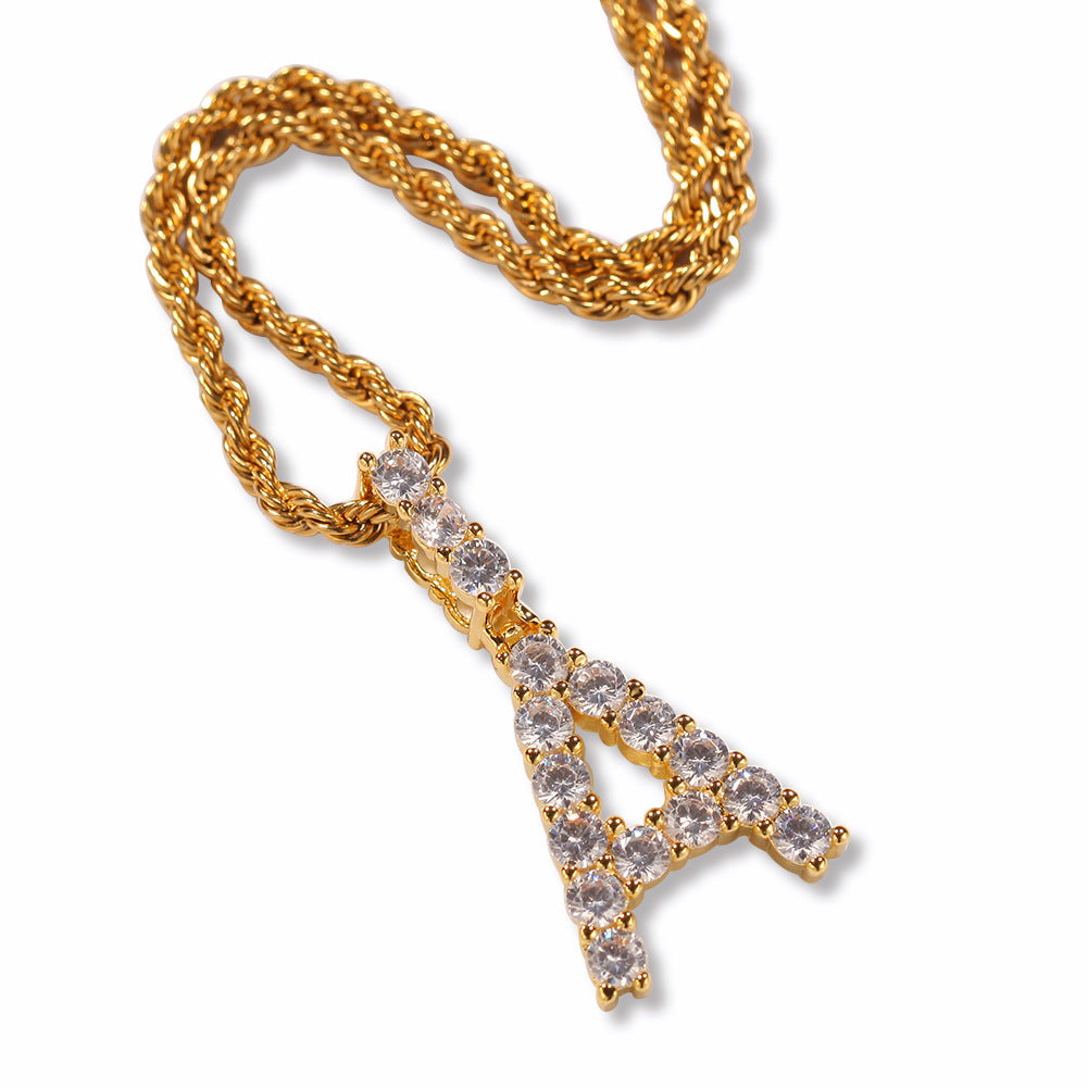A-Z Initial Letter Pendant Necklace with Crystal Pavé Twist Chain for Women, Gold or Silver Tone product image