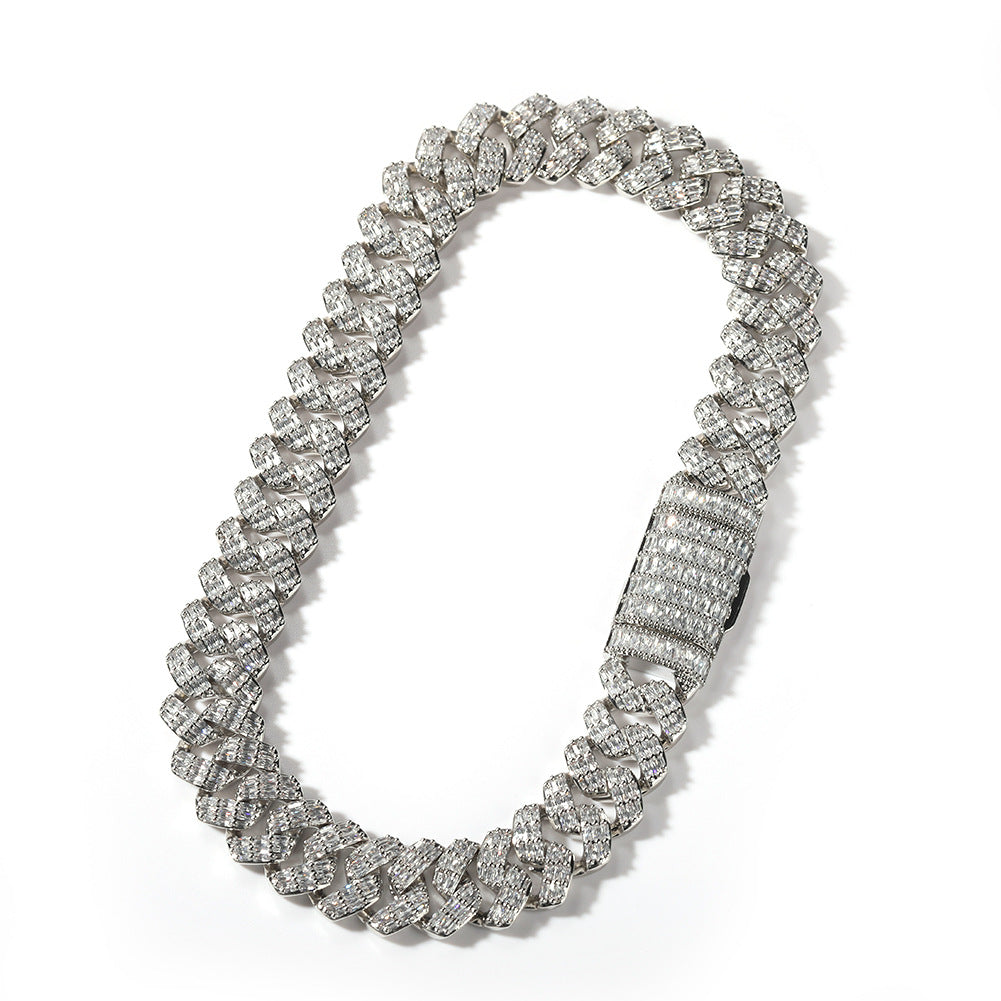 Iced Out Cuban Link Necklace with Triple Row Cubic Zirconia Pendant Chain for Women and Men