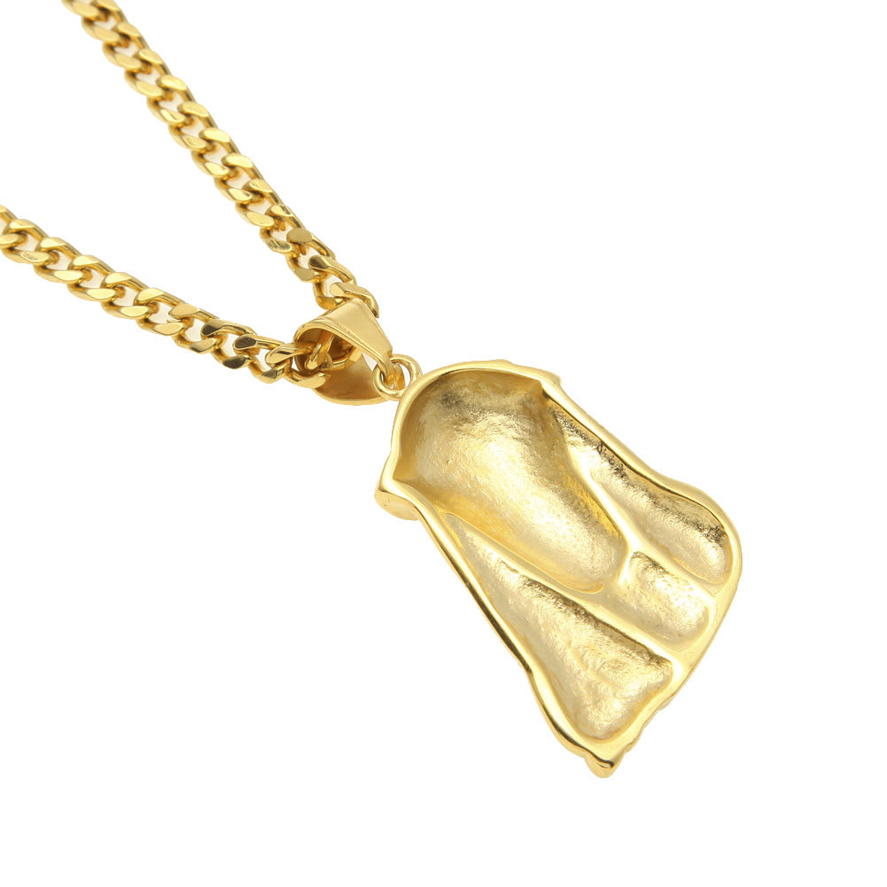 Gold-Tone Stainless Steel Jesus Face Pendant Necklace for Men with 5mm Cuban Chain