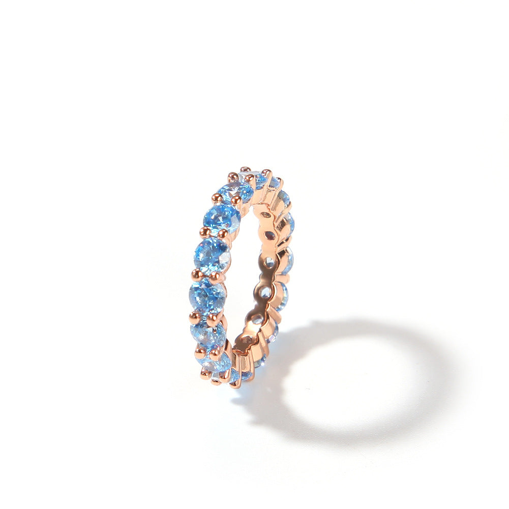 Blue Crystal Eternity Ring for Women & Men - Gold Plated, Silver Plated, Rose Gold Stackable Statement Band