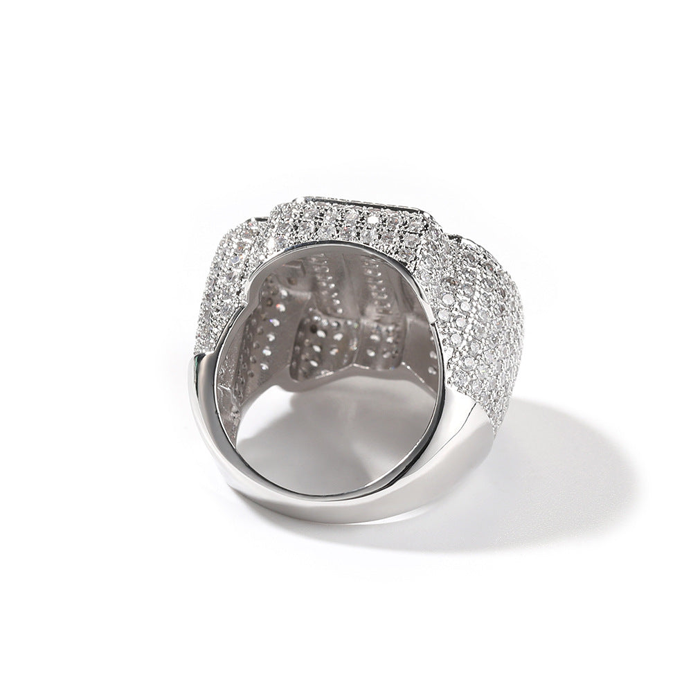 Inside view of silver tone OF letter cubic zirconia ring band product image