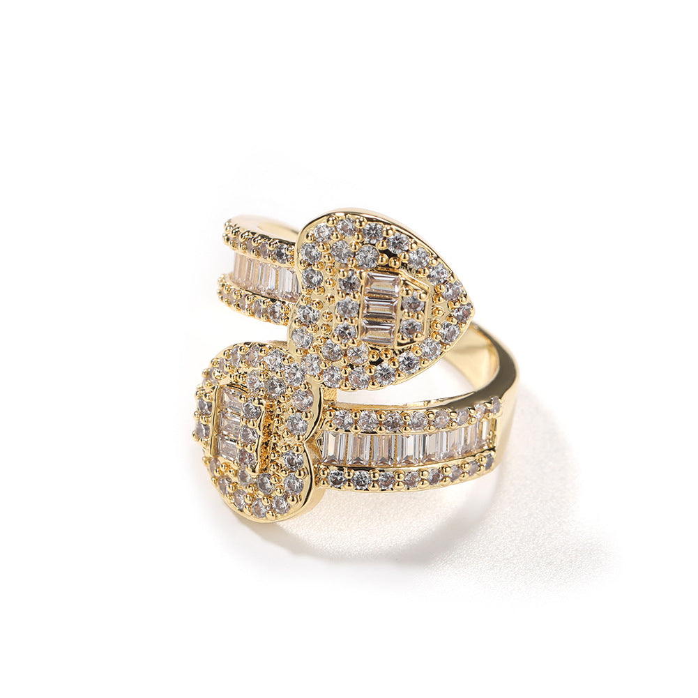 Men’s Heart Shape Crystal Ring – Gold Plated & Silver Plated Statement Band, European American Style
