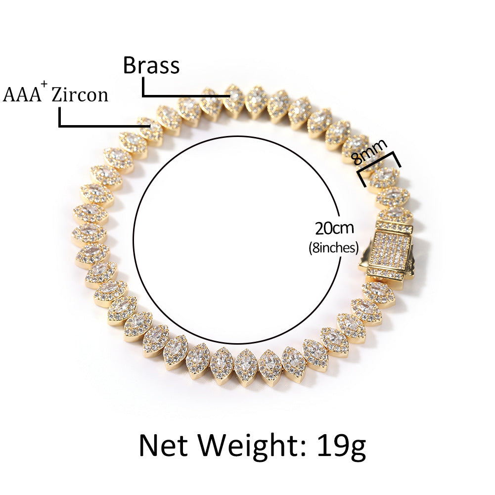 Unisex Marquise Cut Cubic Zirconia Bracelet in Gold or Silver Tone – Hip Hop Statement Chain, 7 Inch & 8 Inch