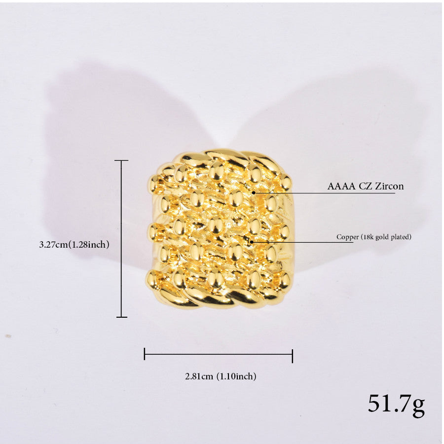 Square Studded Hip Hop Statement Ring for Men and Women