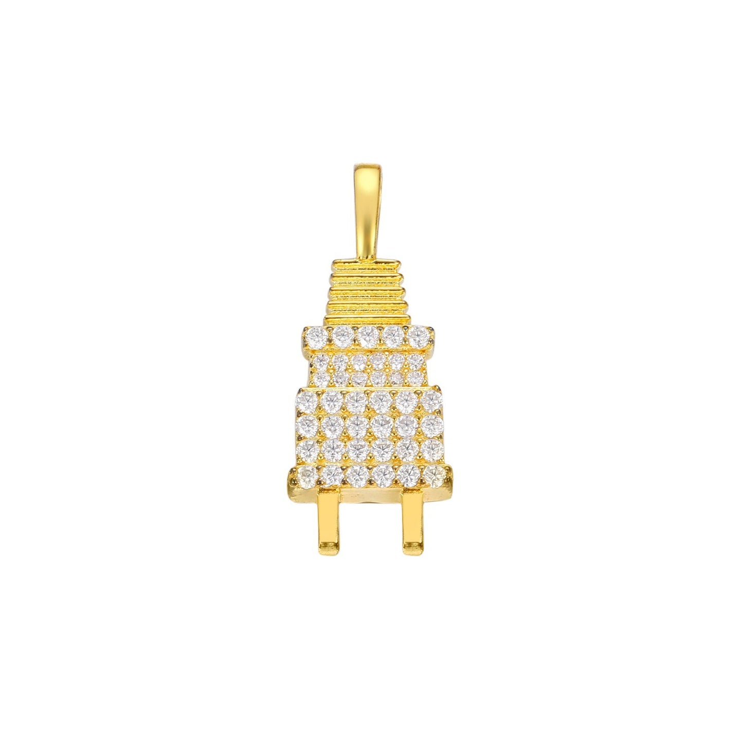Iced Out Moissanite Power Plug Pendant Necklace in Gold Tone product image