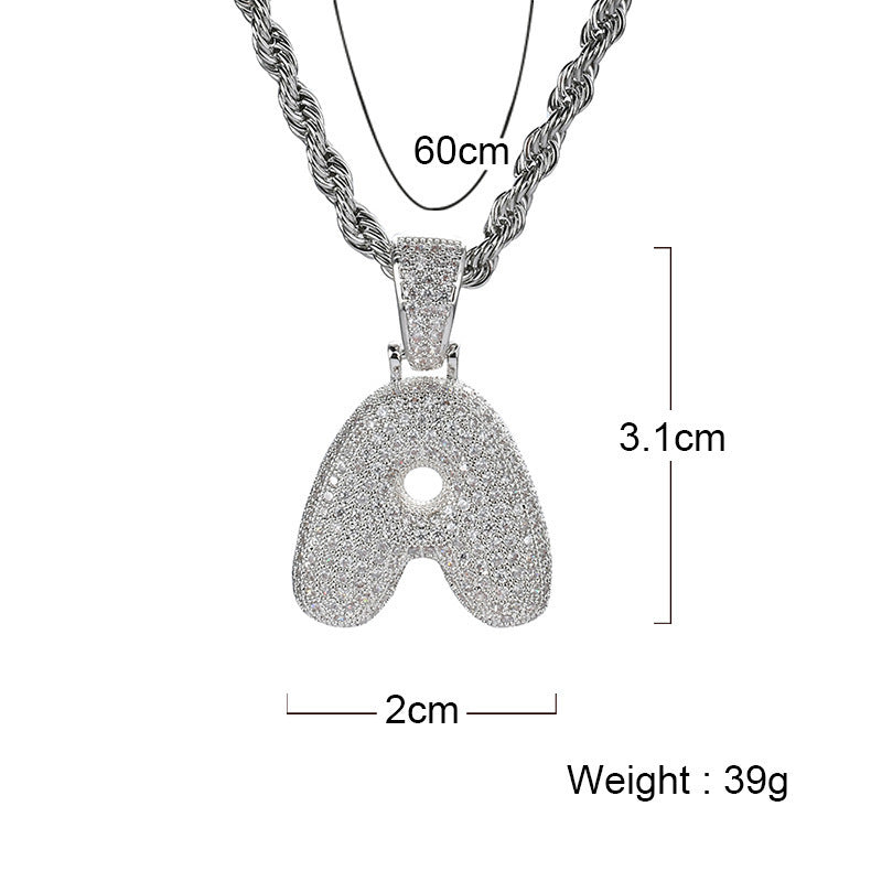 Hip Hop Letter Bubble Cubic Zirconia Pendant Necklace for Men and Women