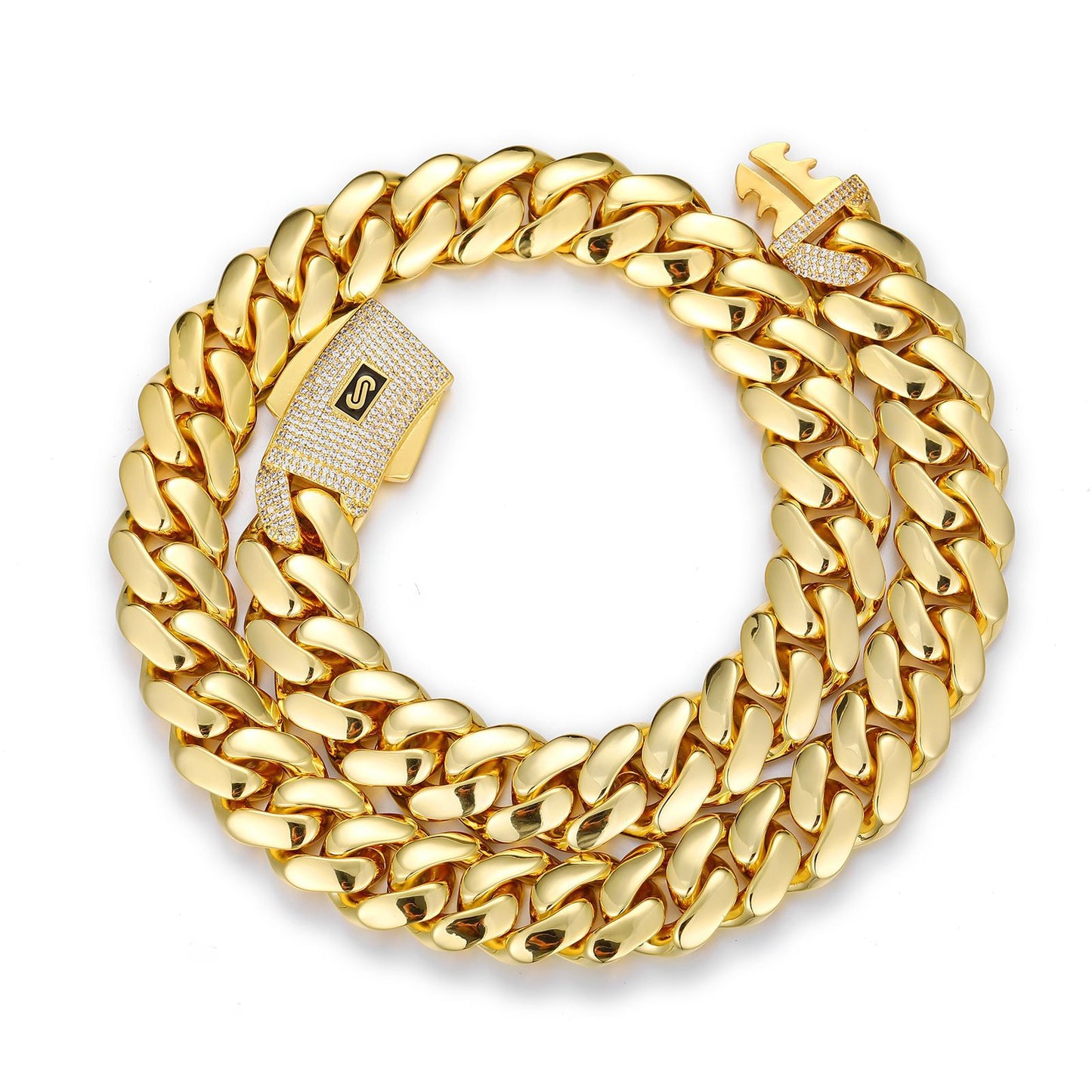 Gold-Tone Cuban Link Chain Necklace & Bracelet Set with Cubic Zirconia Clasp product image