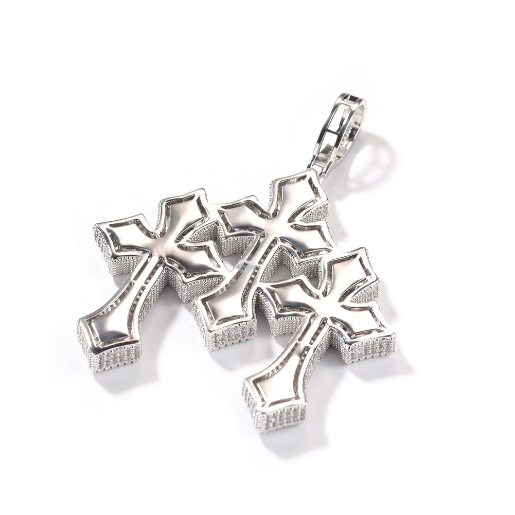 Iced Out Cross Pendant Necklace with Cubic Zirconia Twist Chain - Hip Hop Statement Necklace for Women & Men