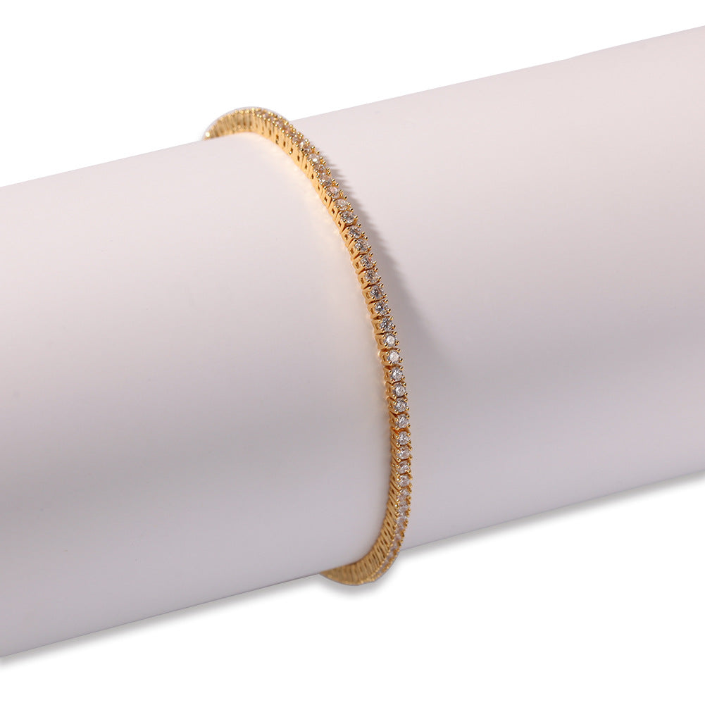 Unisex Round Cubic Zirconia Tennis Bracelet in Gold or Silver Tone – 2mm Chain Bracelet, 7 Inch & 8 Inch