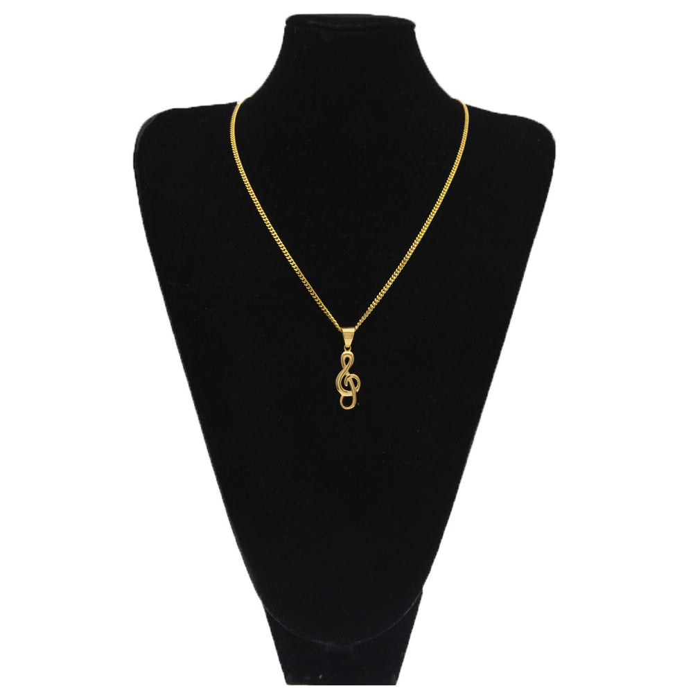 Minimalist Treble Clef Pendant Necklace in Gold Plated or Silver Plated Stainless Steel Cuban Chain for Women & Men