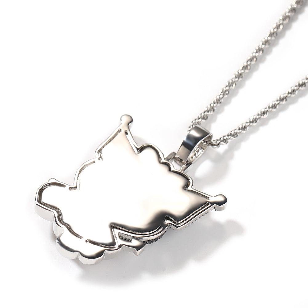 Iced Cartoon Character Pendant Necklace with 24 Inch Twist Chain for Women & Teen Girls