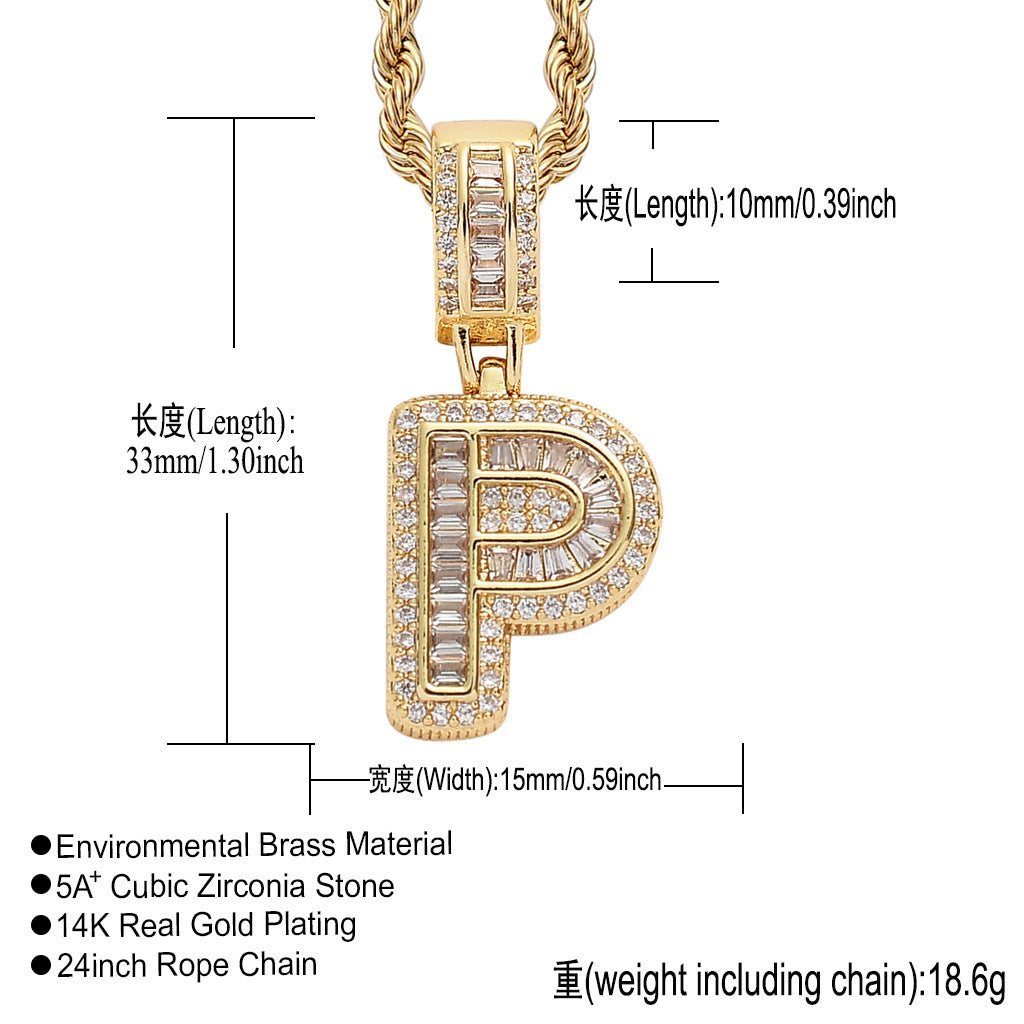 Hip Hop Letter Iced Link Cubic Zirconia Pendant Necklace for Men and Women