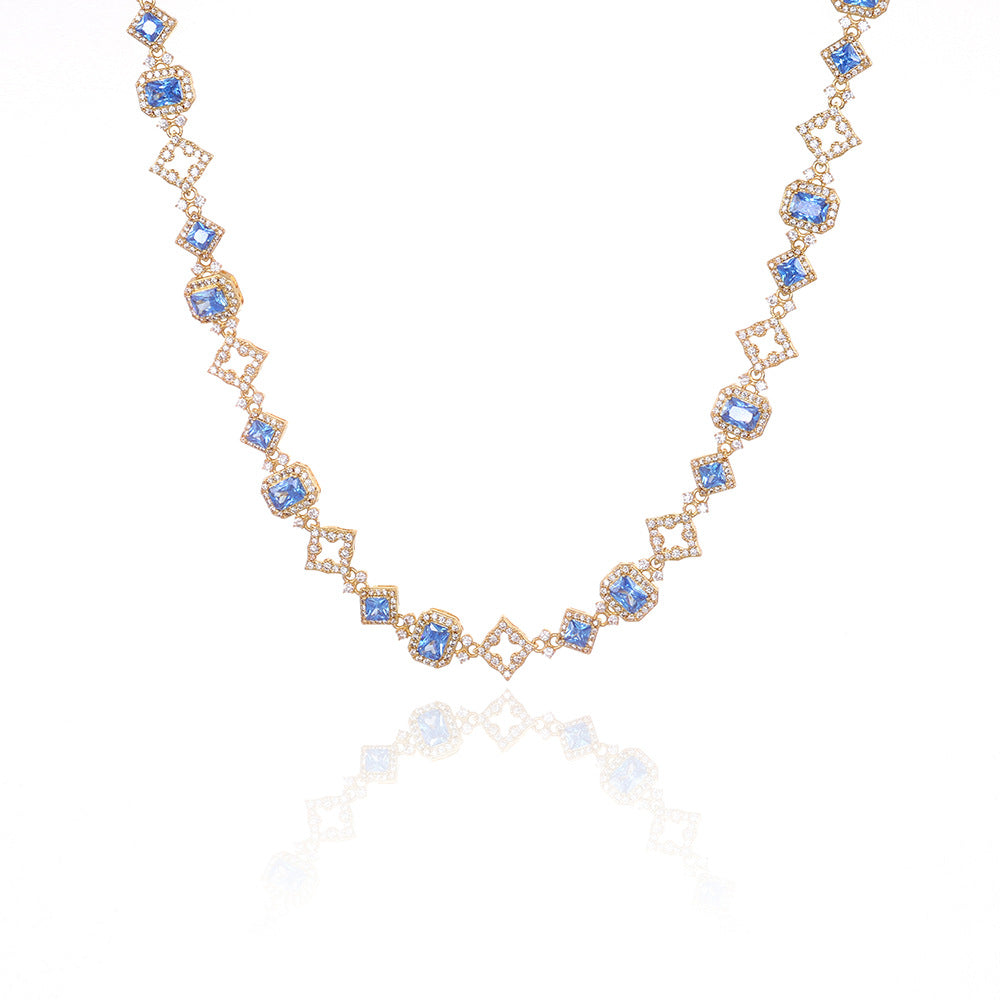 11 mm Blue CZ Geometric Halo Link Hip Hop Necklace or Bracelet with Copper Base - CHA425 product image