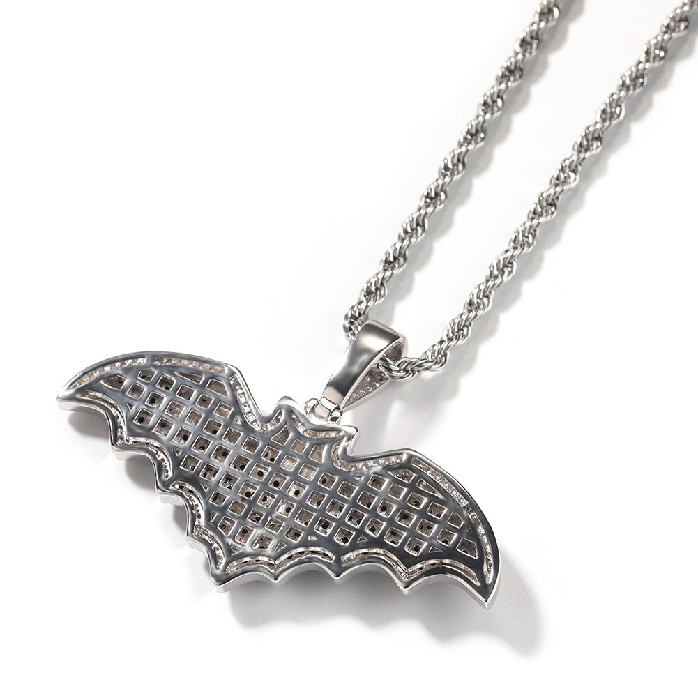 Bat Pendant Necklace for Women, Silver Black Cubic Zirconia Statement Chain Necklace, Hip Hop Gothic Jewelry
