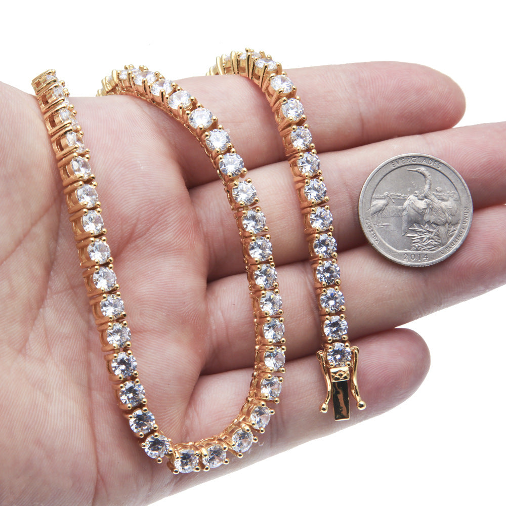 Iced Out Cuban Link Chain Necklace & Bracelet with Cubic Zirconia – Unisex Hip Hop Statement Jewelry in Gold, White Gold & Rose Gold