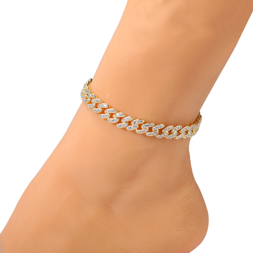 Sparkling Cuban Link Anklet for Women – Crystal Paved Chain Anklet in Gold, Silver, Pink & Half Pink Half White