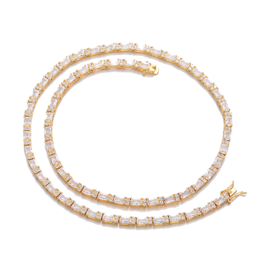 Geometric Zircon Tennis Chain Necklace, Unisex Hip Hop Link Chain, 41/46/51 cm
