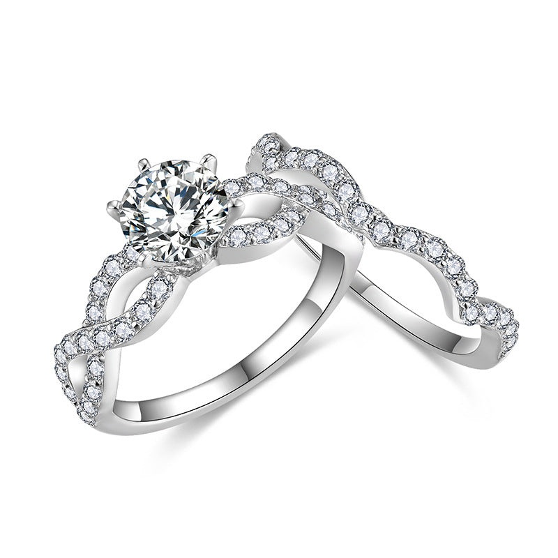Round Moissanite Solitaire Wave Stackable Engagement Ring Set product image