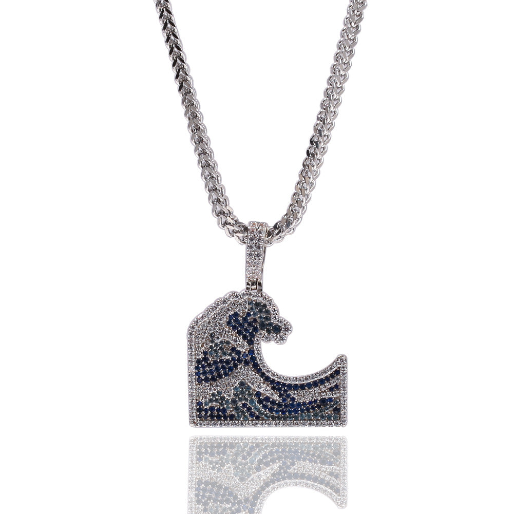 Iced Circular Line Pendant Necklace with Cubic Zirconia, Gold or Silver Tone Statement Chain Necklace for Women