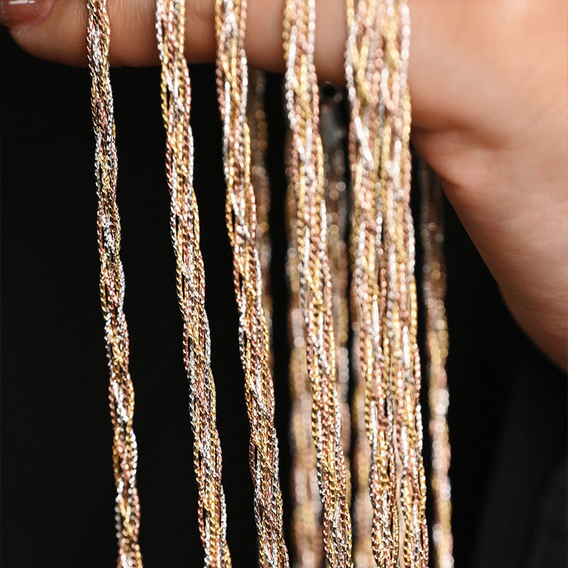 Three-Tone Braided Chain Bracelet, 925 Silver with 18K Gold Accents product image
