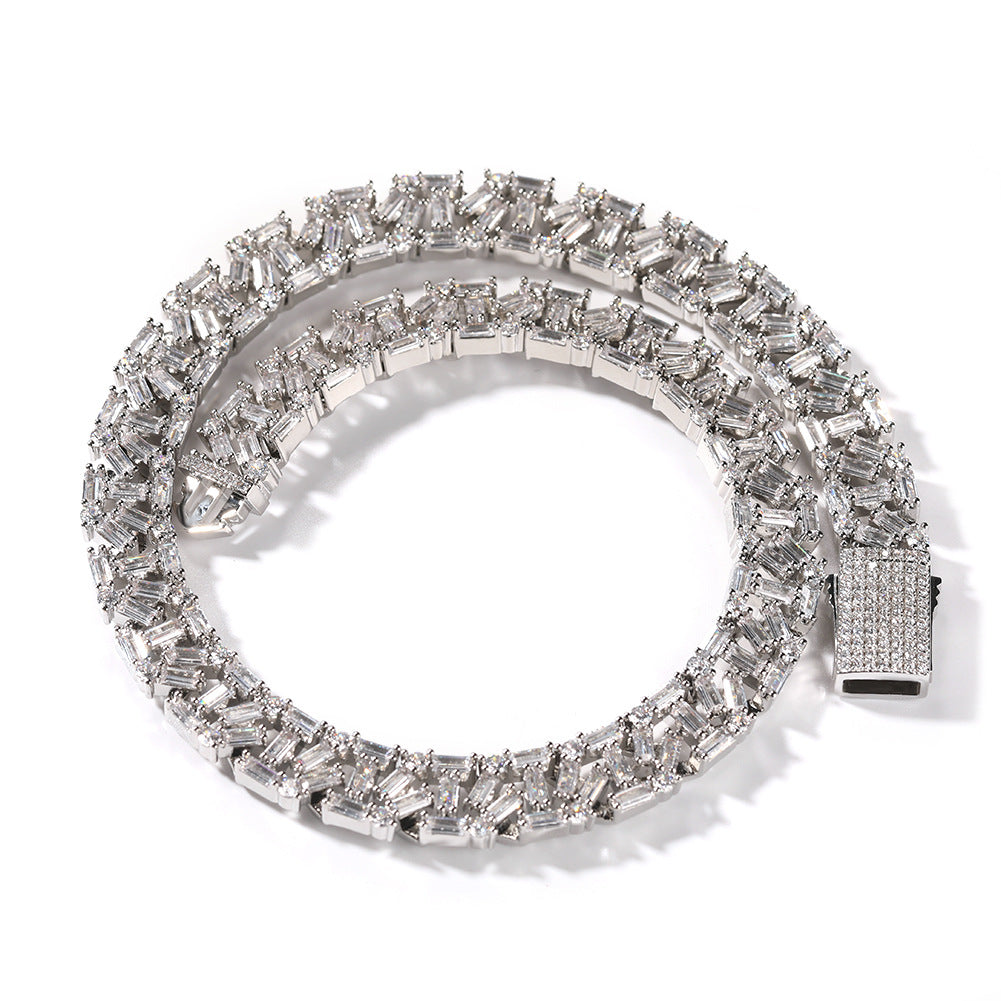 Iced Out Line Design Chain Necklace for Women & Men - Gold Plated or Silver Plated Cubic Zirconia Statement Pendant Chain