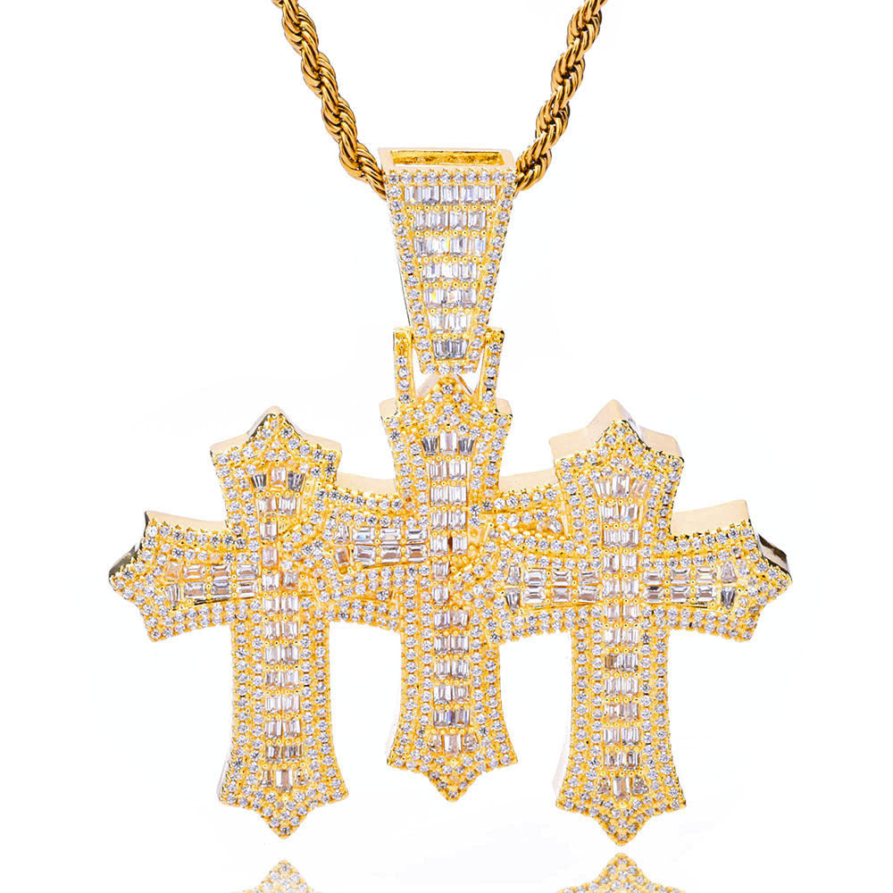 Hip Hop Geometric Cross Copper Pendant Necklace For Men And Women product image