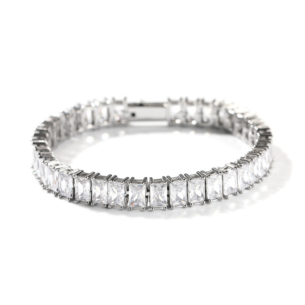 Men’s Silver-Tone Square Cubic Zirconia Tennis Bracelet – Hip Hop Statement Chain, 6 Inch / 7 Inch