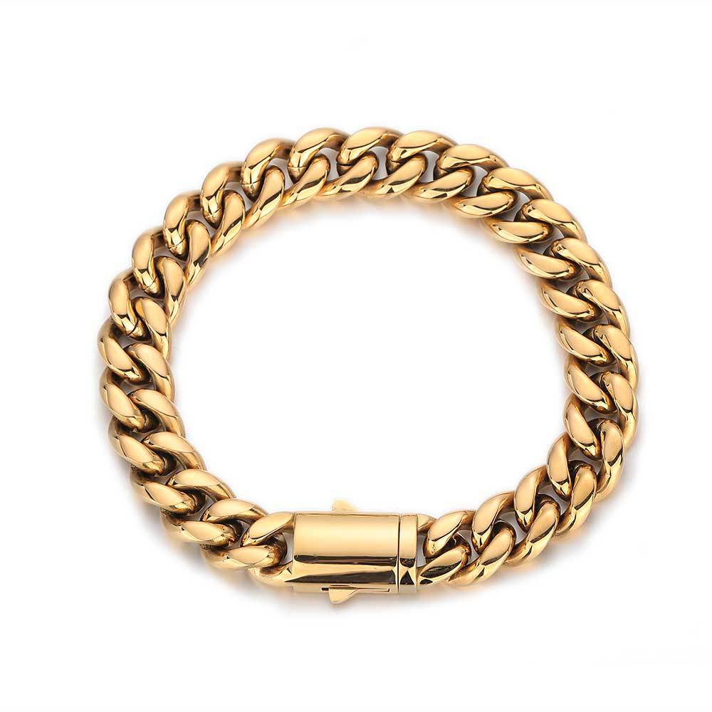 6-14 mm Polished Rounded Cuban Hip Hop Bracelet with Stainless steel Base - CHA064 product image