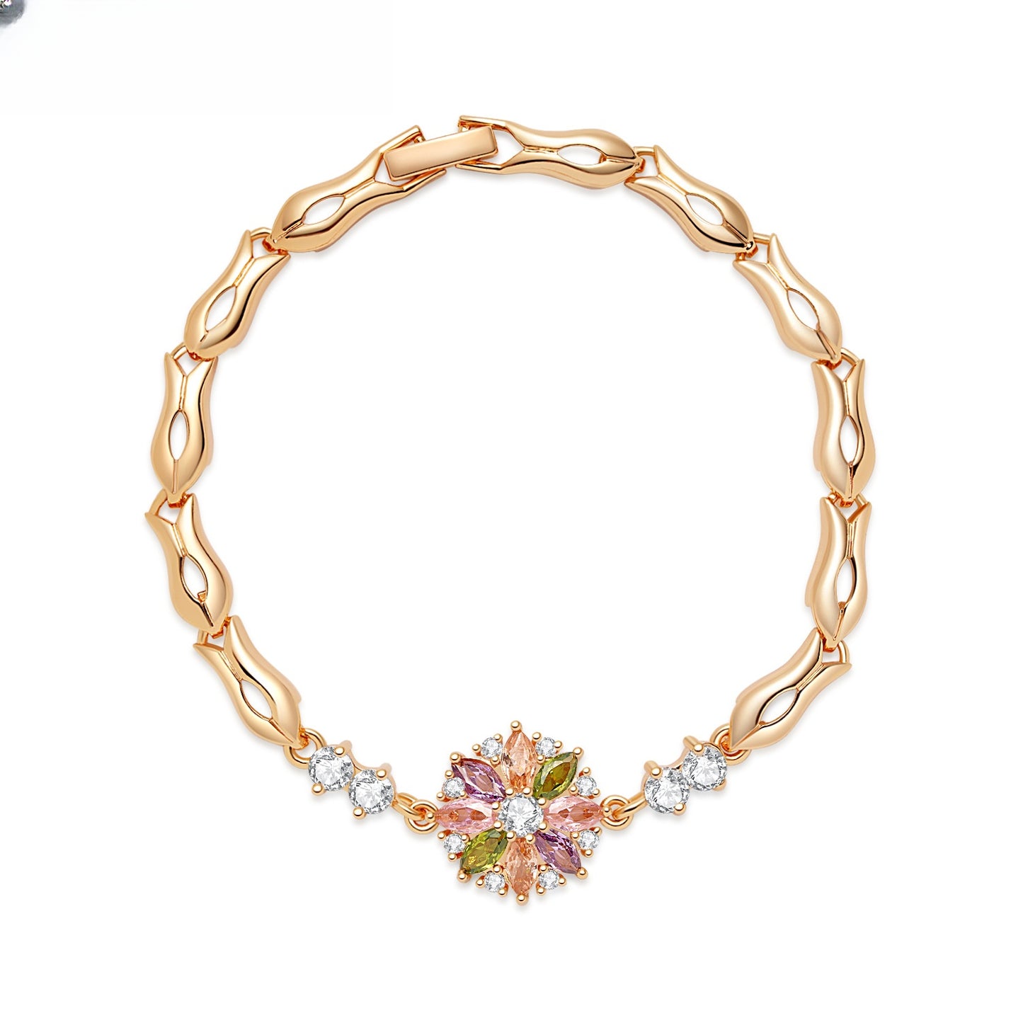 Elegant Gold Plated Crystal Flower Chain Bracelet for Women and Men