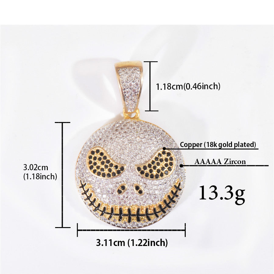 Iced Out Skull Face Pendant Necklace Unisex Hip Hop Statement Chain