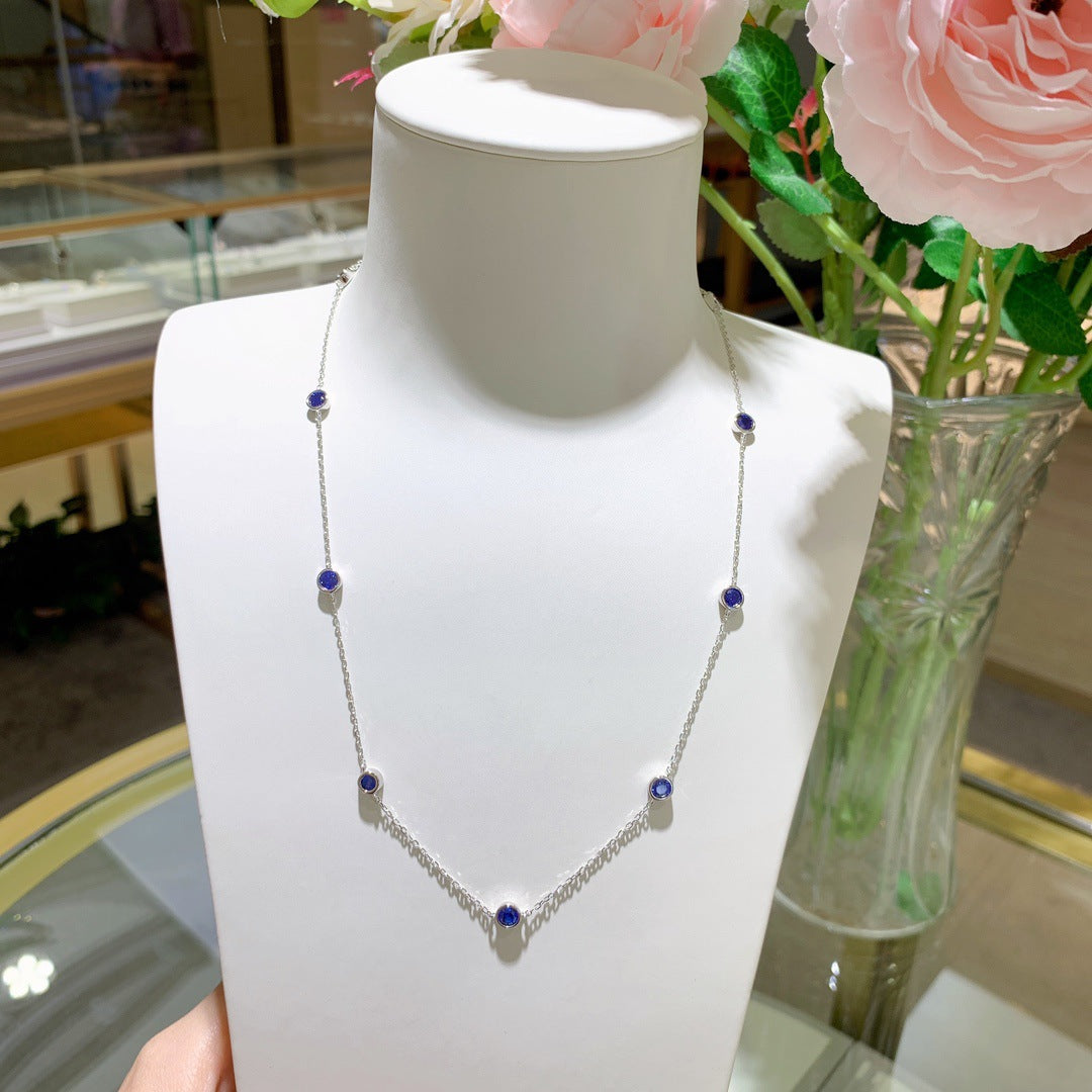 18k Gold Blue Stone Station Choker Necklace product image