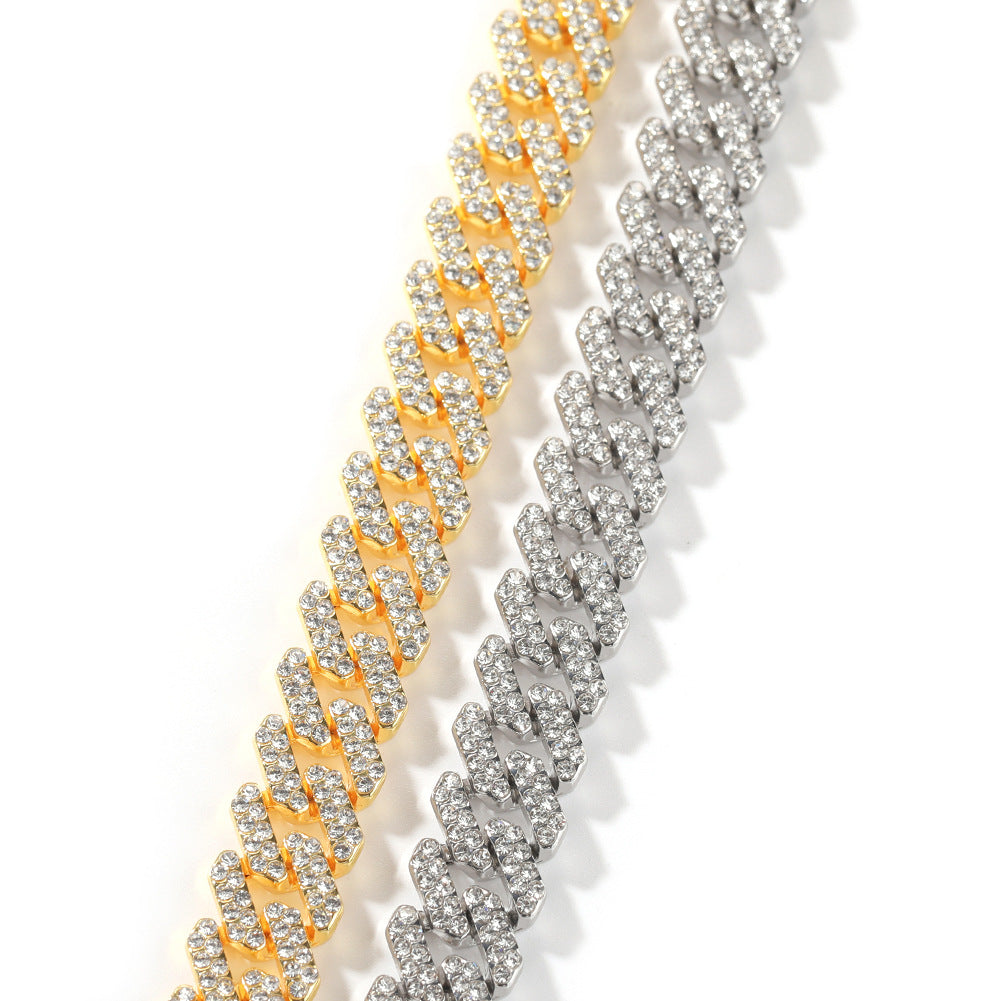 Iced Out Cuban Link Chain Necklace Bracelet Set for Women & Men, Gold or Silver Plated Statement Hip Hop Jewelry