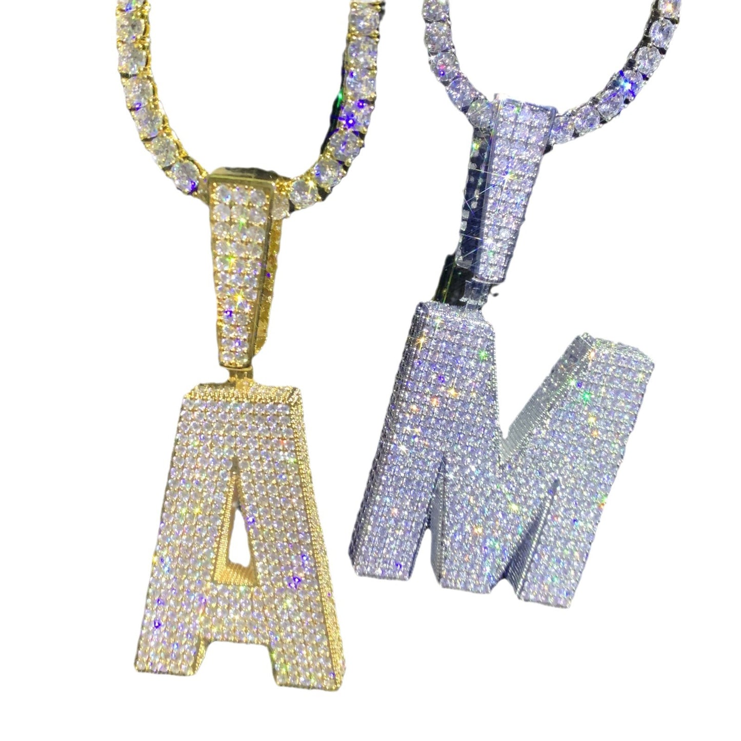 Iced Out Letter Pendant Necklace Unisex Hip Hop Statement Chain