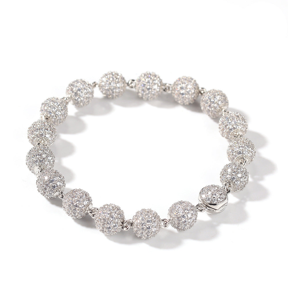 Iced Beaded Chain Bracelet for Women & Men - Gold, Silver or White Pink Statement Hip Hop Bracelet 7 Inch / 8 Inch