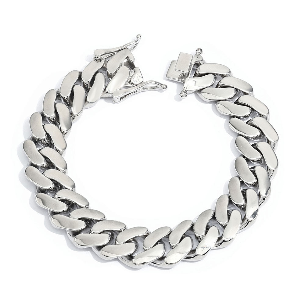8-22 mm Polished Flat Cuban Hip Hop Bracelet with Silver Base - CHA268 product image