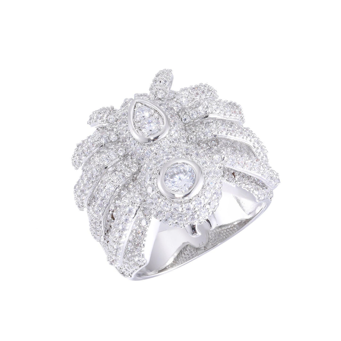 Iced Out Spider Ring for Men and Women, Zirconia Hip Hop Statement Band, White Tone Animal Ring Size 8-12 product image