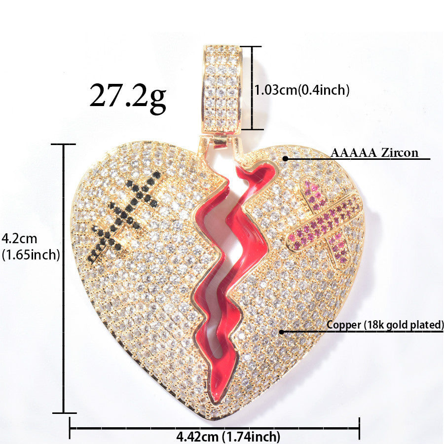 Iced Out Broken Heart Pendant Necklace Unisex Hip Hop Statement Chain product image