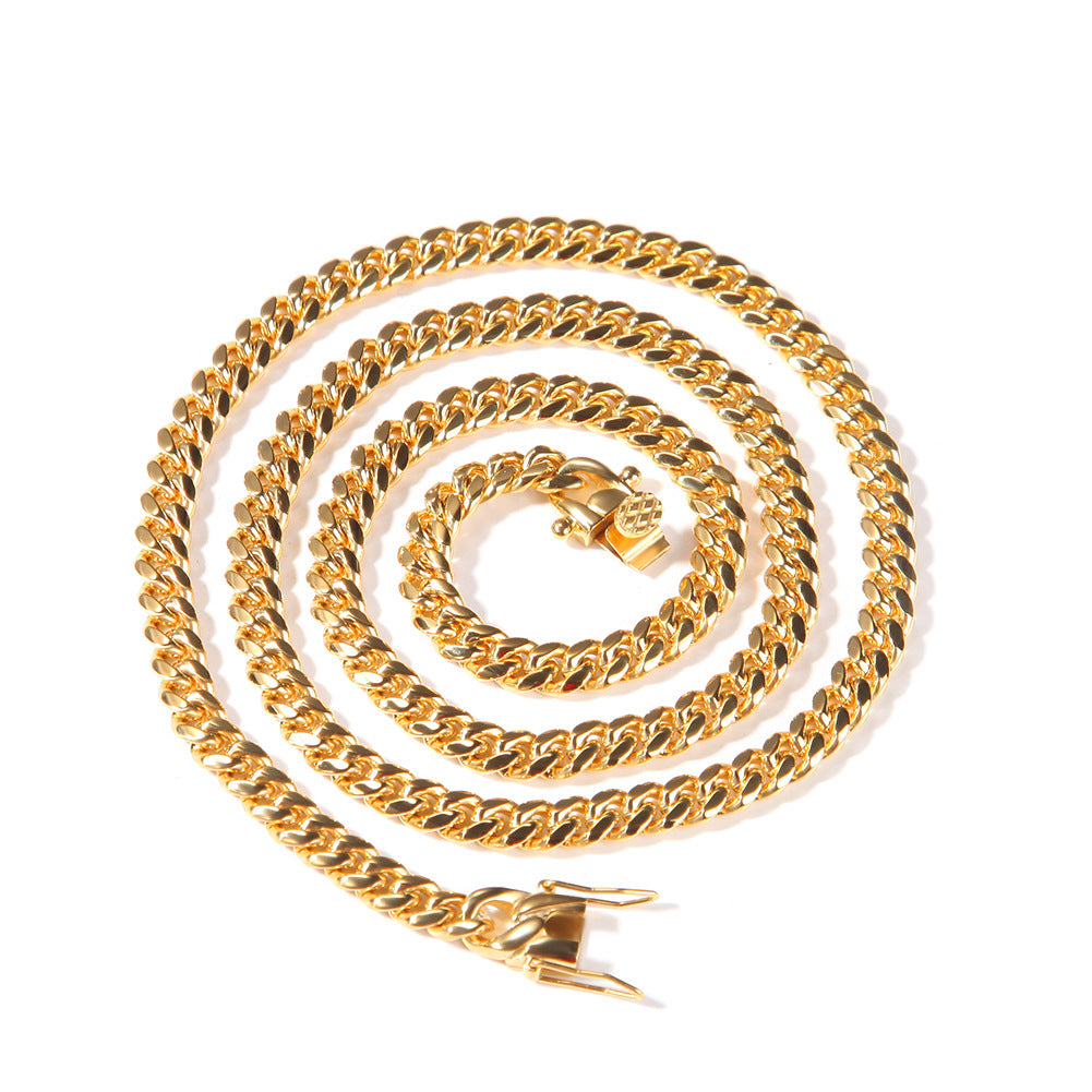 Men’s Stainless Steel Cuban Link Chain Necklace & Bracelet Set, Gold Plated or Silver Tone Hip Hop Statement Jewelry