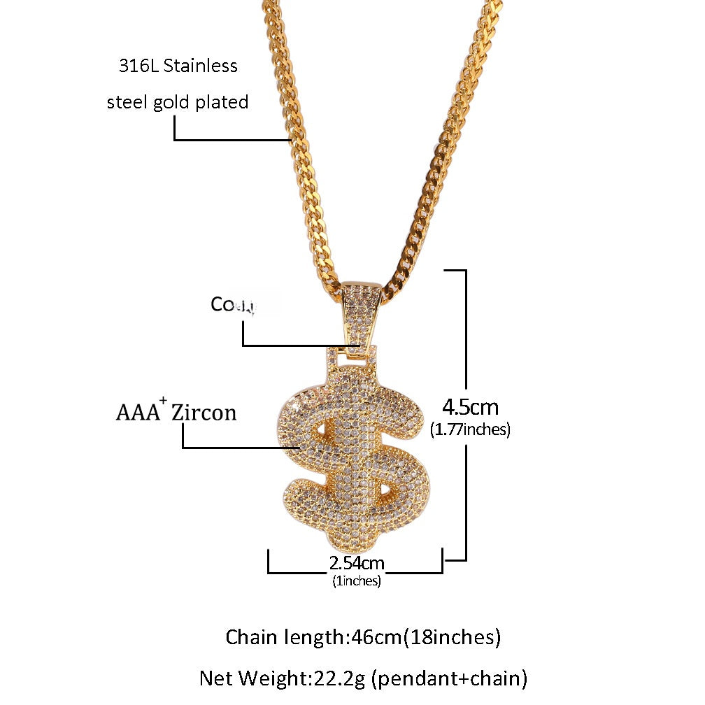 Iced Out Symbol Pendant Necklace with Cuban Twist Chain - Cubic Zirconia Hip Hop Statement Necklace for Women and Men