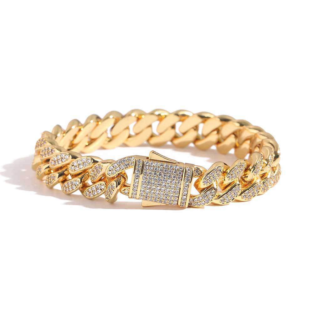 12 mm Iced Cuban Hip Hop Bracelet with Cubic Zirconia on a Copper Base - CHA130 product image