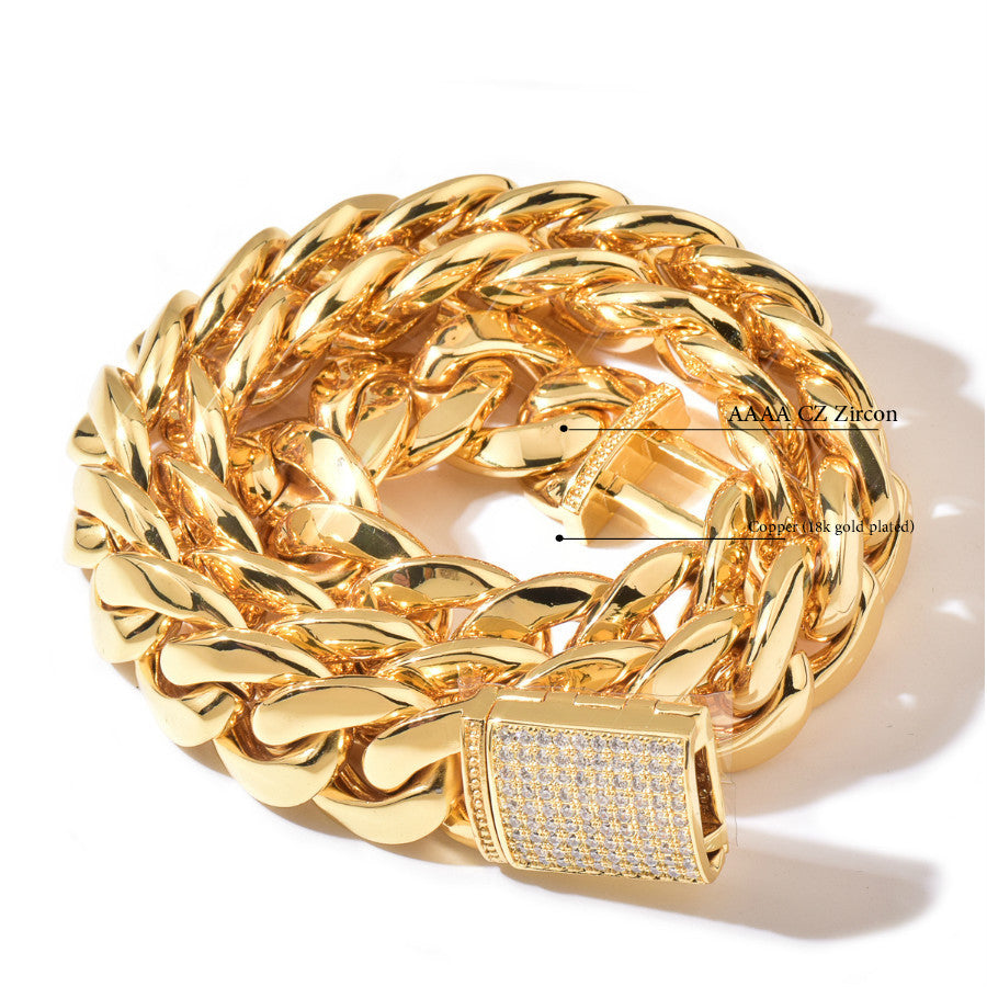 Iced Out Cuban Link Chain Necklace Unisex Hip Hop Statement Jewelry