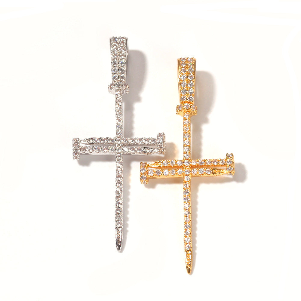 Iced Cross Pendant Necklace for Men with Cubic Zirconia Twist Chain, Gold Plated or Silver Plated Statement Chain Necklace