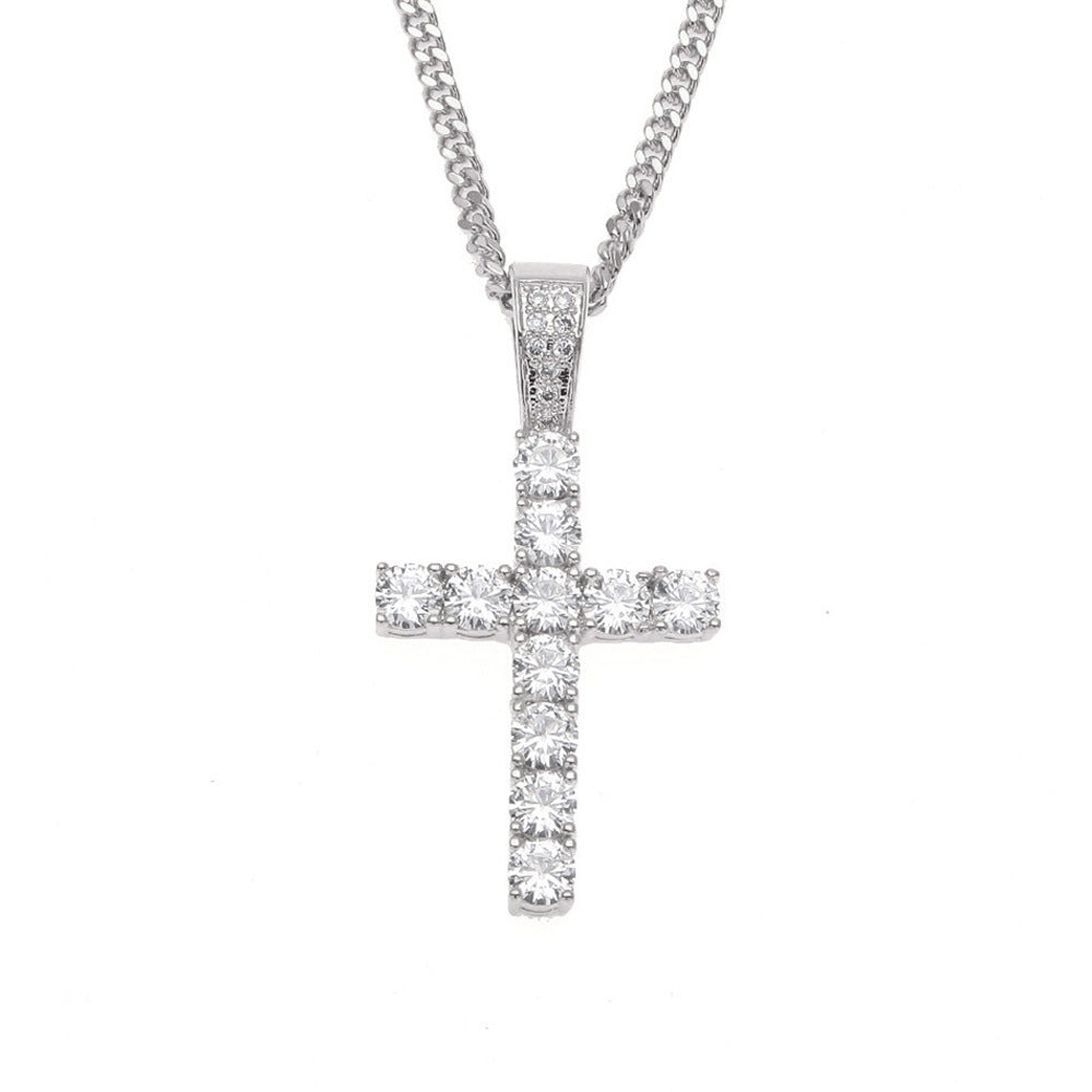 Iced Cross Pendant Necklace for Men & Women with Cubic Zirconia, Gold Plated or Silver Plated Stainless Steel Chain