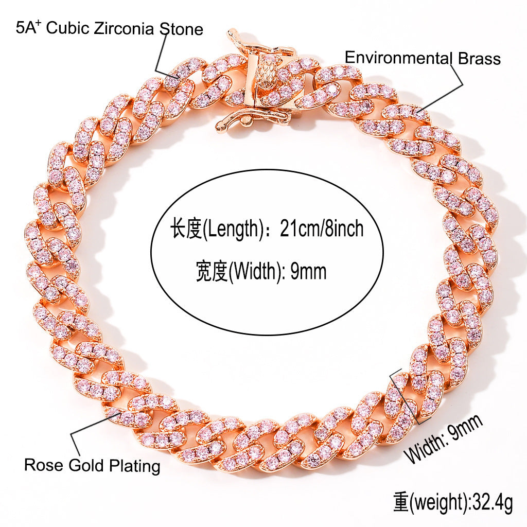 Hip Hop Cuban Link Cubic Zirconia Bracelet for Men and Women