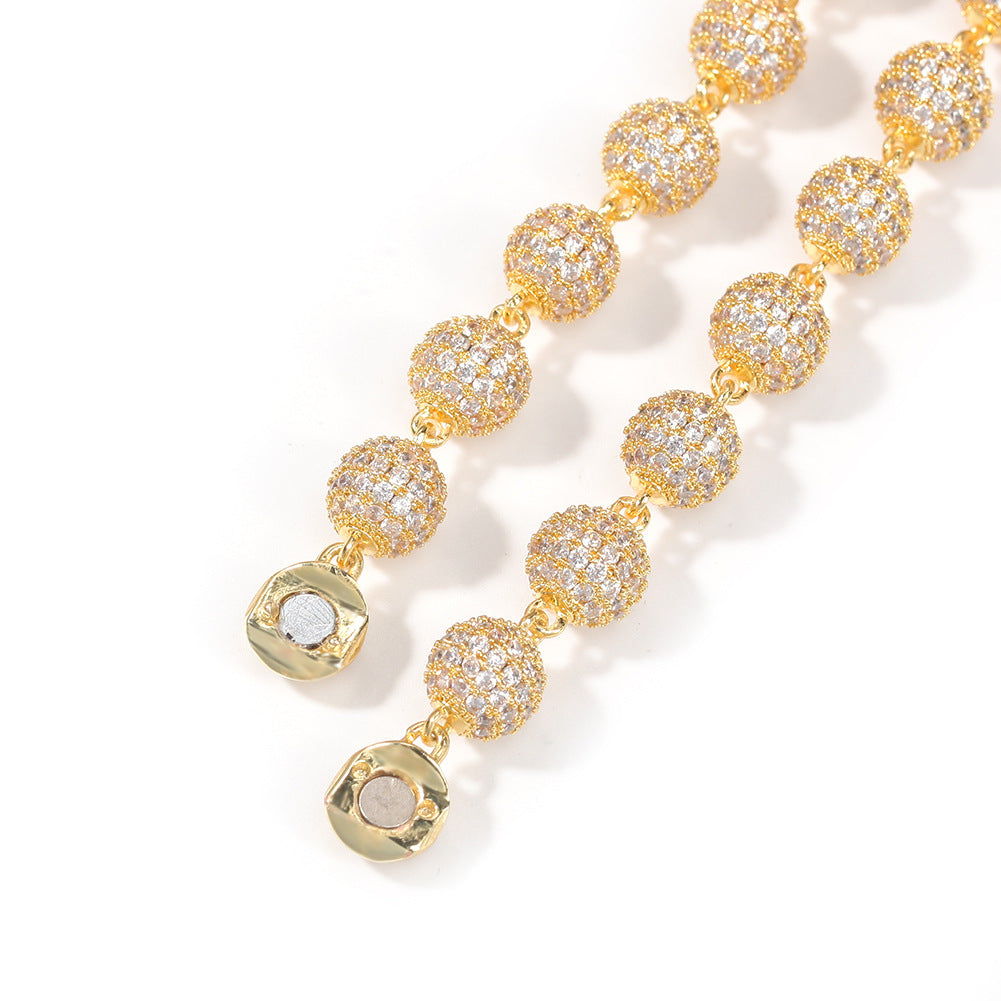 Iced Out Cubic Zirconia Beaded Necklace Pendant Chain for Women & Men – Gold, Silver, White and Pink Stone Hip Hop Statement Jewelry