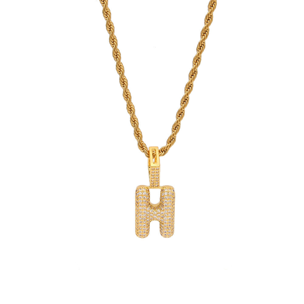 Custom Iced Out Letter Pendant Necklace with Twisted Chain for Women & Men - Gold Plated or Silver Plated Cubic Zirconia Initial Statement Jewelry